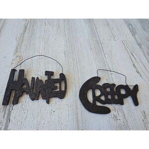 Glitter Halloween sparkle sign haunted creepy Black sparkle hanging decor home